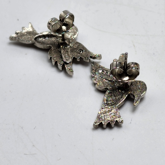 1994 Just For Spring Avon Hummingbird Earrings Faux Marcasite Pierced Amethyst - Picture 6 of 8